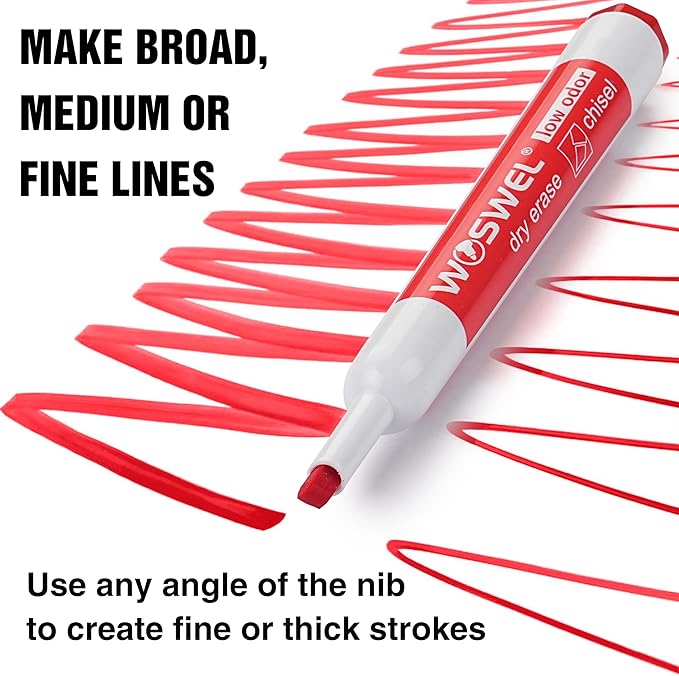 Dry Erase Markers, Chisel Tip Whiteboard Markers, Low Odor Thick Dry Markers, 50 Bulk 5 Assorted Colors (Black/Blue/Red/Green/Purple) for Kids/Teachers, Classroom, Office & Home Use