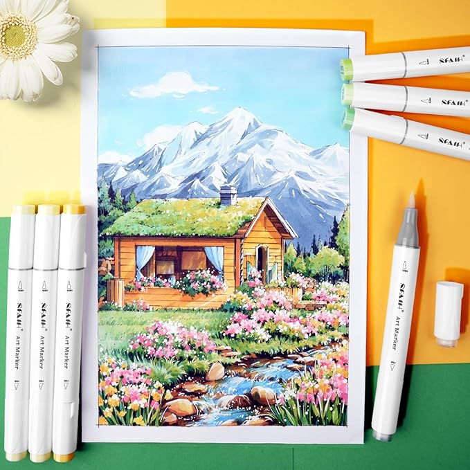 SFAIH Alcohol Markers Brush & Fine - 168 Colors Double Tipped Art Markers for Adult Coloring Illustration, Gifts for Artist Adult - Adjustable Shoulder Strap & Faux Leather Lining & Outer Zip Pocket