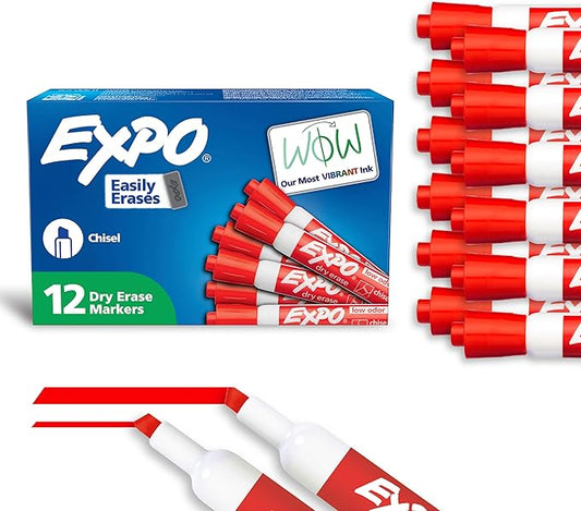 EXPO Low Odor Dry Erase Markers Chisel Tip Red 12 Count (Pack of 12)