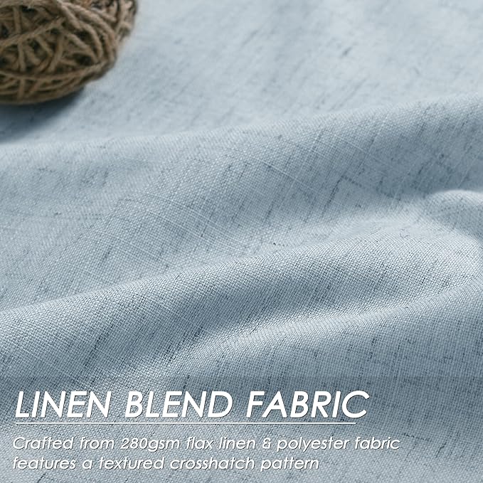 Blue Linen Blackout Curtains 120 Inch Length 2 Panels Set Extra Long 10 Ft Back Tab Pocket Drapes Thermal Insulated Total Blocking Curtains for Dining Room Cottage High Window Curtain 52x120 Inch