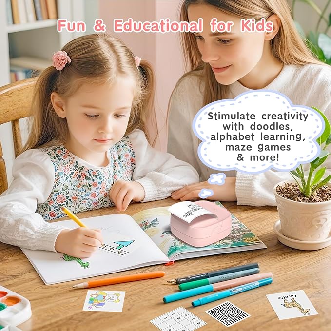 JD-23 Sticker Printer, Mini Portable Thermal Printer Print Pod, Inkless Bluetooth Label Maker Machine for DIY Crafts, Journaling, Office & Home Use, 2 Rolls Sticker Paper, Pink