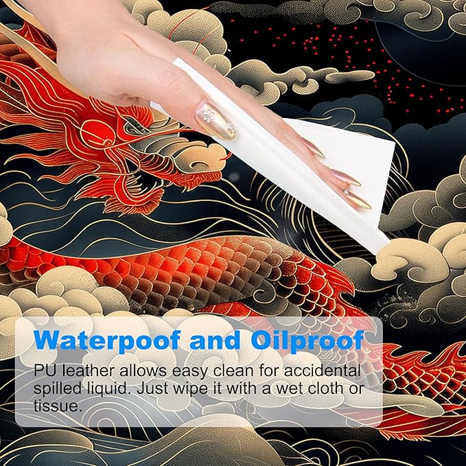 Desk Pad, Japanese Wave and Red Dragon Auspicious Clouds XXL Gaming Mouse Pad with Stitched Edges,Non-Slip Waterproof Rubber Base Large Desk Mat for Keyboard and Mouse 35.4"x15.7"