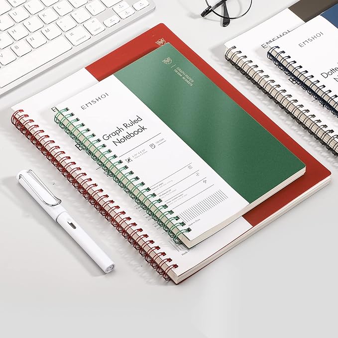 EMSHOI Graph Paper Spiral Notebook 7.48" x 10.15" - B5 Graph Paper Notebook, 2 Pack 320 Pages 100gsm Thick Grid Paper, Plastic Hardcover Journals for Writing Engineering Graphing Work School Supplies