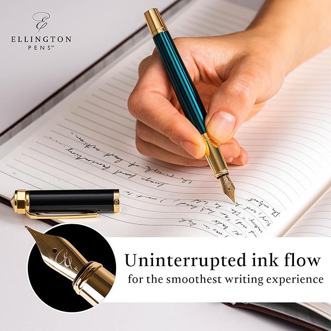 Ellington Pens Luxury Fountain Pen Set - Smooth Medium Nib - Includes 3 Ink Cartridges, Refillable Ink Converter, Gift Box -Fountain Pens For Writing, Calligraphy, Journaling, Sketching (Urban Hunter)