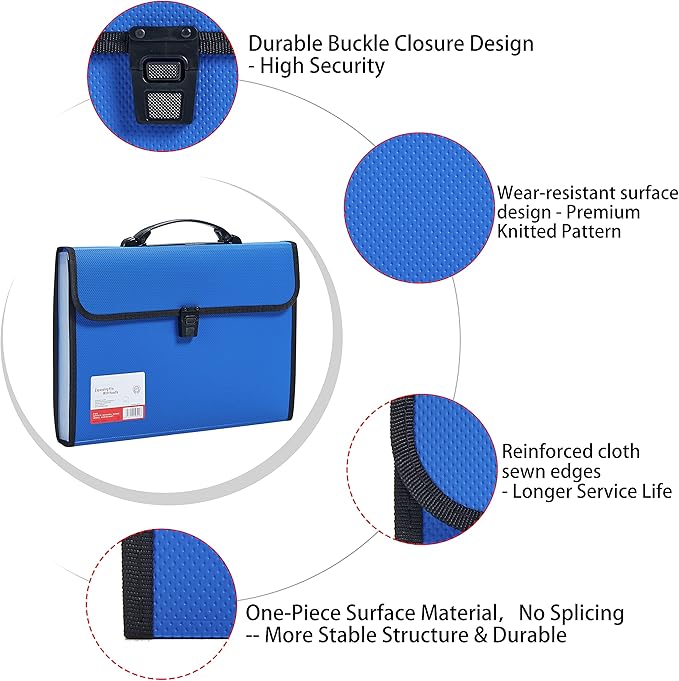 JIZISO Legal Size 13 Pocket Accordian File Organizer Expanding File Folder for FC A4 Paper, Briefcase File Case with Durable Handle & Buckle Closure for School Home & Business (Blue-2)