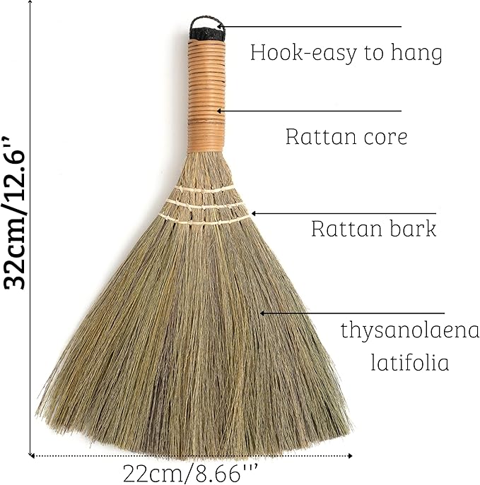 TTS For Home Set of 2 Brooms for Kid 12.6 inch- Vietnamese Natural Straw Soft Broom - Small Broom