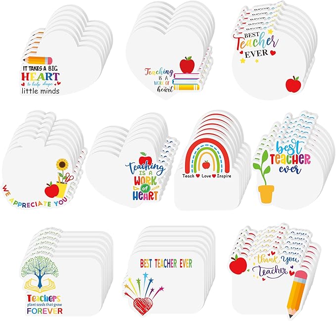 CJiangpo 60Pcs Teacher Sticky Notes Pads, 1200 Sheets Self Stick Notepad Memo Pads Teaching is A Work of Heart Page Marker Thank You Teacher Appreciation Gift School Office Supplies Party Favor Filler