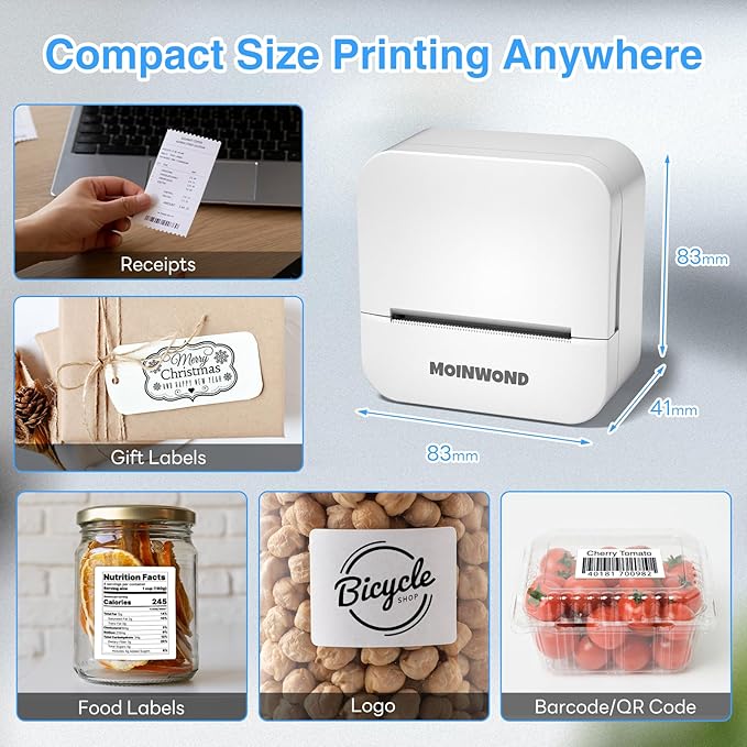 Notebuddy Mini Sticker Printer Doodle Dash Portable Thermal Printer Inkless Pocket Photo Printer Bluetooth for Learning Assistance, Scrapbook Supplies,Journal,Study Notes with Sticker Paper,White