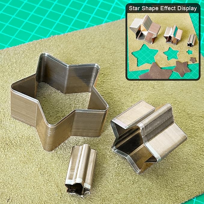 9 Pcs Leather Hole Cutter Tool Set, 3 Sizes Heart Star Water Drop Cutters Tools Kit High Carbon Steel Heart Die Cutters, Leather Hole Punch Cutting Dies Kit for DIY Leathercraft