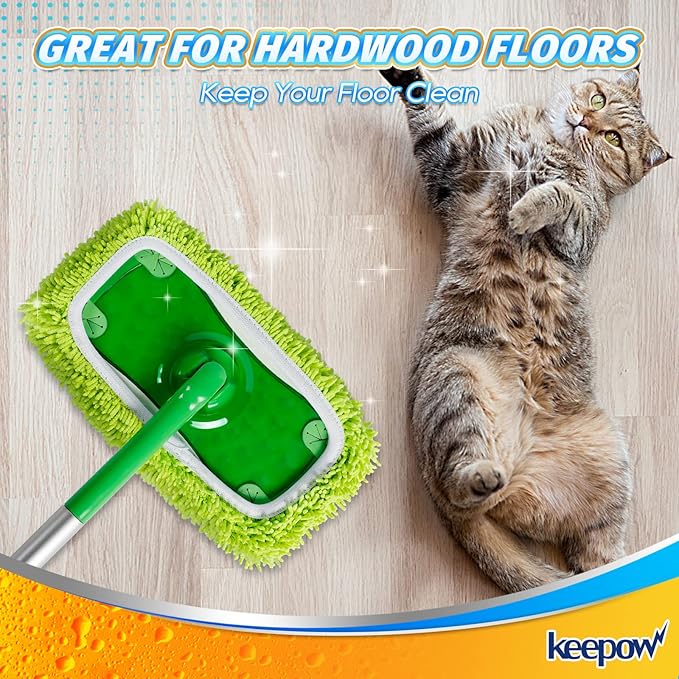KEEPOW Dry Sweeping/Wet Mopping Cloths for Swiffer Sweeper, Reusable & Washable Microfiber Mop Pads Refills for Hard-Surface/Hardwood Floor Cleaning, 6 Pack (Mop is Not Included)