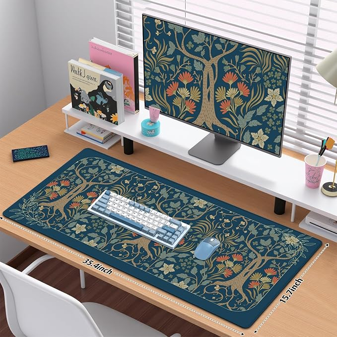 Large Mouse Pad, Desk Mat for Desktop, Woman Desk Pad Mat, XXL Big Mouse Pad for Desks, Anti-Slip Mousepad with Stitched Edges, Keyboard Pad MouseMat Cover for Computer PC 35.4×15.7 Inchs, Magic Tree