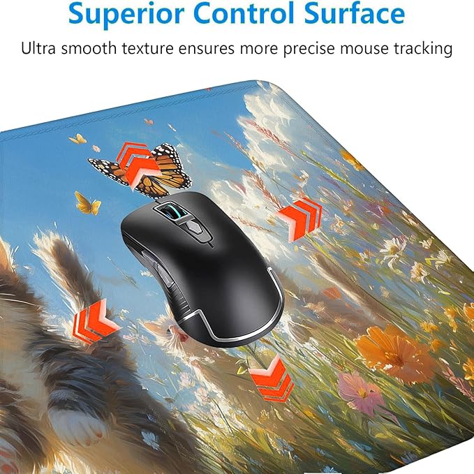 Cute Cats Desk Pad Mouse Pad Watercolor Flowers Butterflies Mouse Pad Large Mousepad Extended Laptop Keyboard Mat Gaming Desk Pad Mouse Mat Office Computer Keyboard Laptop Home 31.5"x11.8"