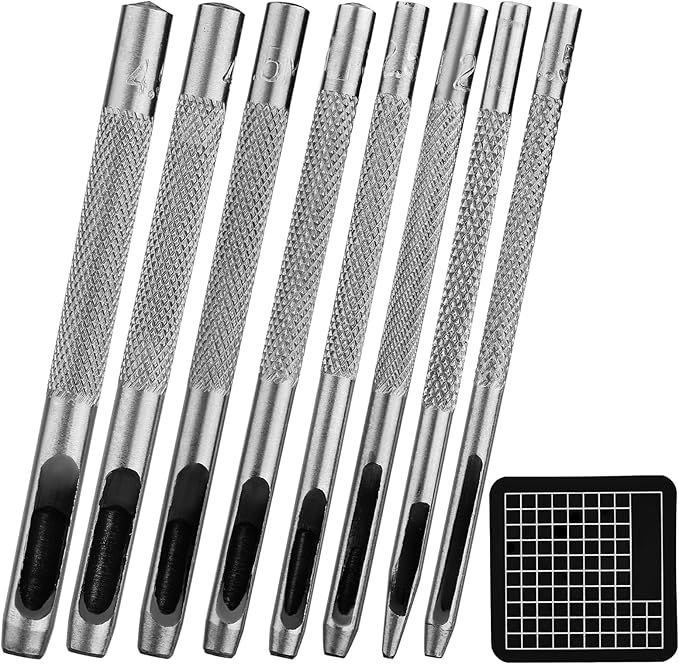 8 Pcs Leather Hole Punch Cutter 1mm-4.5mm Hollow Punch Set for Leather Crafting Round Hollow Tools for Watch Bands Belts Canvas Paper Rubber Soft Material Working