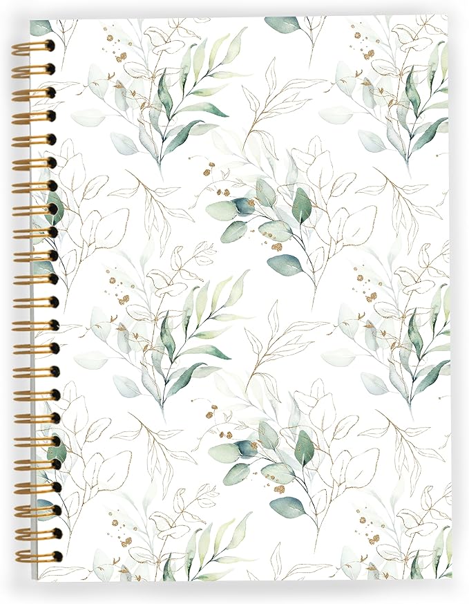 Green Floral Notebook, Eucalyptus Leaves Botanical Spiral Notebook 5.5x8.3, Aesthetic Journal for Women, Green Office Supplies, Flowers Floral Spiral Journal