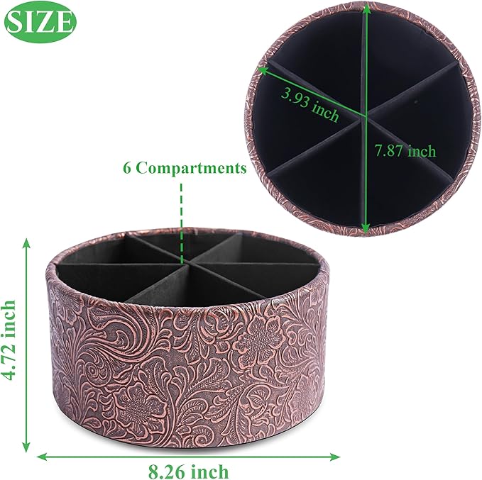 lizimandu Remote Control Holder, 360°Spinning PU Leather Desk TV Remote Caddy,Desk Storage Box Room Accessories for Controller, Media,Mail,Calculator, Mobile Phone,Pencil(1B-Carved Cooper Red)