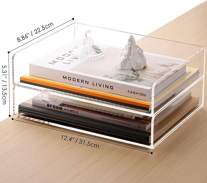SANRUI Acrylic Paper Tray Organizer for Desk,Desk Organizers and Accessories,2 Pack Stackable Paper Organizer for Letter,Documents,Books,Magazines Crystal-Clear File Organizer