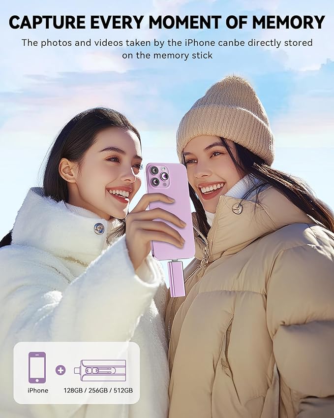 MFi Certified 256GB Flash Drive for iPhone USB Memory Stick Thumb Drive, High Speed USB Stick iPhone Flash Drive for Photos Videos,Photo Stick External Storage for iPhone/iPad/Android/PC (Purple)