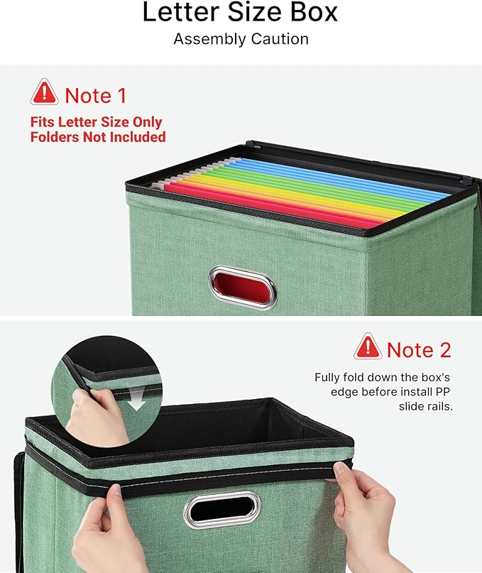 Oterri 2 Pack File Organizer Boxes with Lids, File Box with Mesh Pockets, Document Organizer Box for File Folders Letter Size, Zippers Filing Box for Home, Office, School (Green, Without Folders)