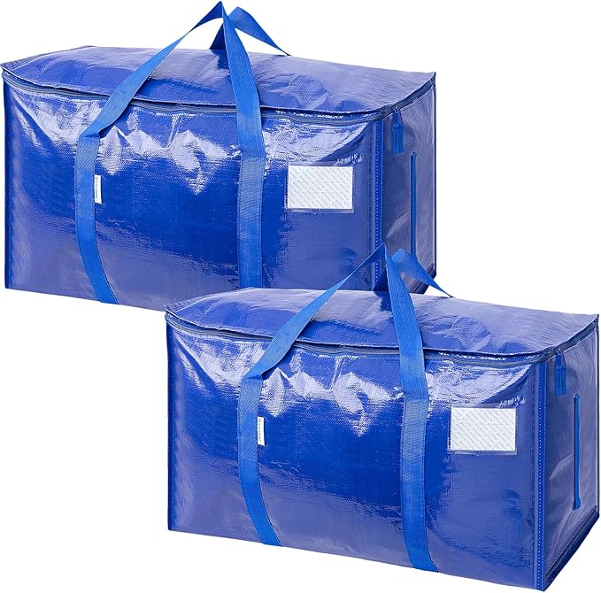 TICONN 2 Pack Extra Large Moving Bags with Zippers & Carrying Handles, Heavy-Duty Storage Tote Moving Boxes for Space Saving