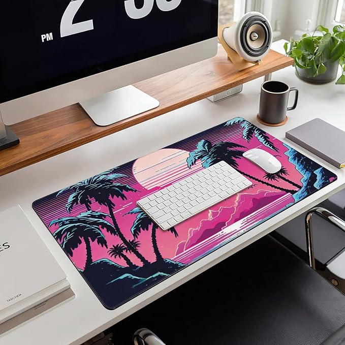 Desk Mat, Tropical Sunset and Palm Trees Extended Large Gaming Mouse Pad for Desk XXL, Non-Slip Rubber Base Stitched Edges Long Computer Keyboard Desk Pad Mouse Mat for Home Office Gaming 35.4"X15.7"