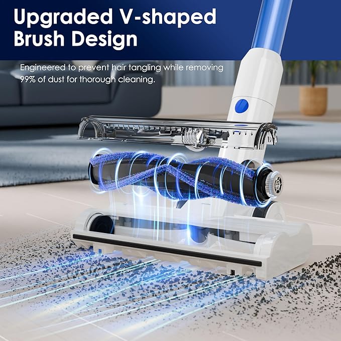 whall Cordless Vacuum Cleaner, 45KPA 88,000RPM Vacuum Cleaners for Home with LED Display, Self-Standing & Anti-Tangle, Lightweight Stick Vacuum for Pet Hair Carpet Hard Floor, Azure