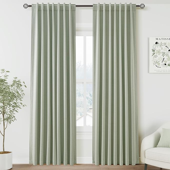 Full Black Out Mist Sage Window Curtains 84 Inches Long Back Tab Rod Pocket Cooling Noise Reducing Thermal Insulated 100% Blackout 2 Panels Set for Bedroom Neutral Rustic Curtains Drapes 52x84
