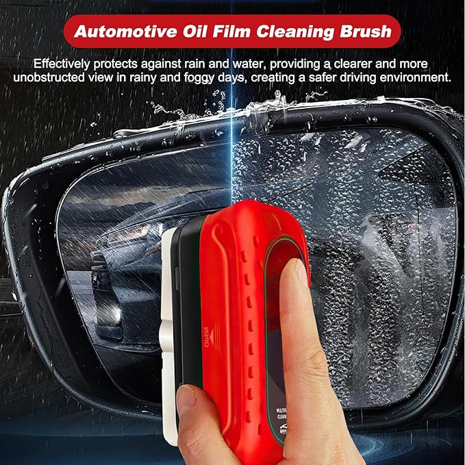 Yee hfafa Oil-Free Car Glass Brushes, Upgrade 2.0 Clear Vision Glass Cleaner, Oil Film Cleaning Brush for Automotive Windows, Clearvision Cars Windshield Cleaner Tool (1set) (1, Red)