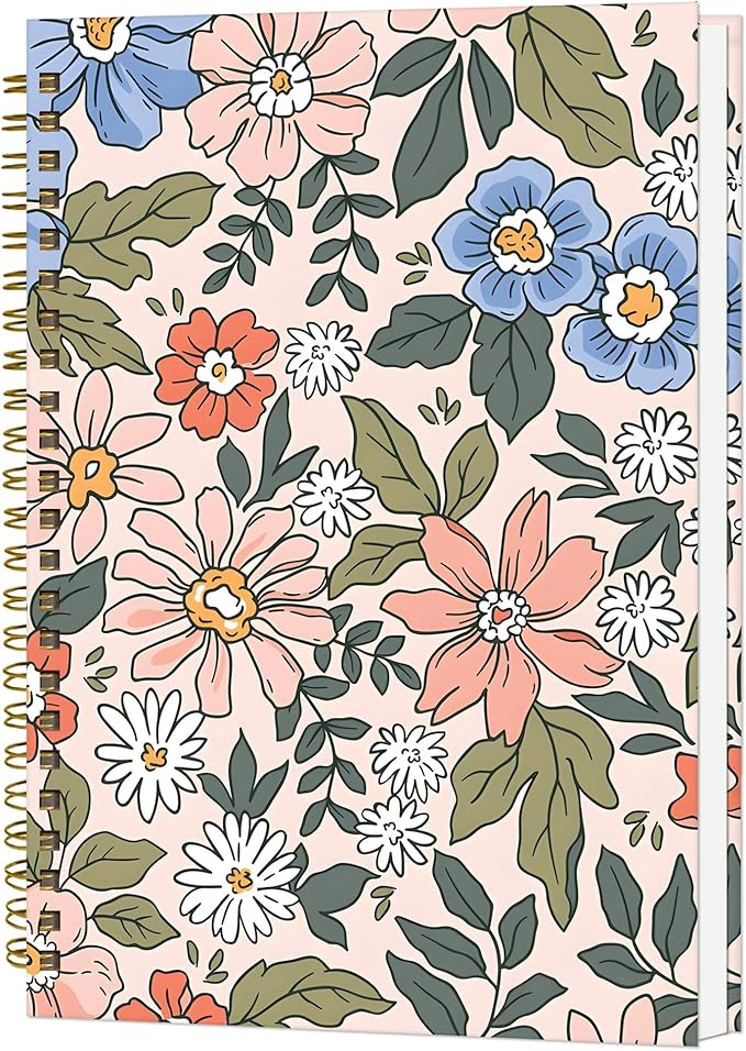Spiral Notebook A5, Hardcover Journal for Women, 120 Pages Thick College Ruled Paper, Perfect for Office, School, or Home Use(Elegant Floral)