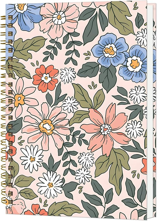 Spiral Notebook A5, Hardcover Journal for Women, 120 Pages Thick College Ruled Paper, Perfect for Office, School, or Home Use(Elegant Floral)