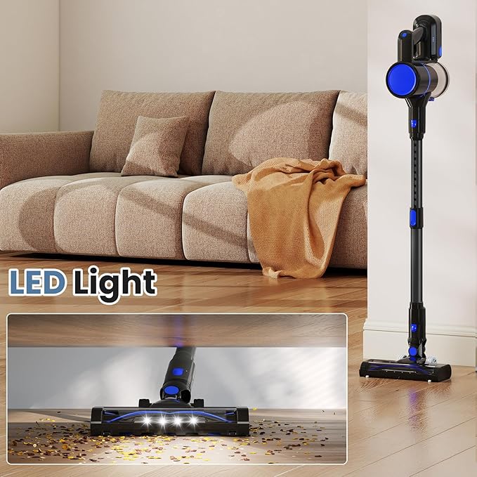 NEWBULIG Cordless Vacuum Cleaner, Lightweight Stick Vacuum for Home with Anti-Tangle and LED Lights, Powerful Rechargeable Wireless Cleaners for Hardwood Floors Carpet Pet Hair