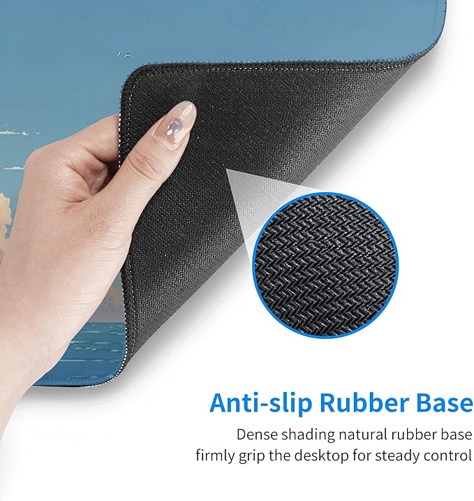 Blue Sky Ocean Large Mouse Pad, Anime Style Gaming Desk Mat, XL Keyboard Desk Pad Mat for Desktop, 31.5"x11.8" Non-Slip Base Big Mousepad with Stitched Edges