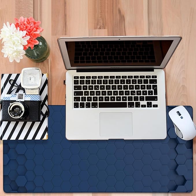 Large Mouse Pad Hexagon Style Gaming Desk Pad Computer Keyboard Non-Slip Waterproof Mouse Mat with Rubber Base and Stitched Edges Entertainment Office Writing Desk Mat 35.4 x 15.7 Inches