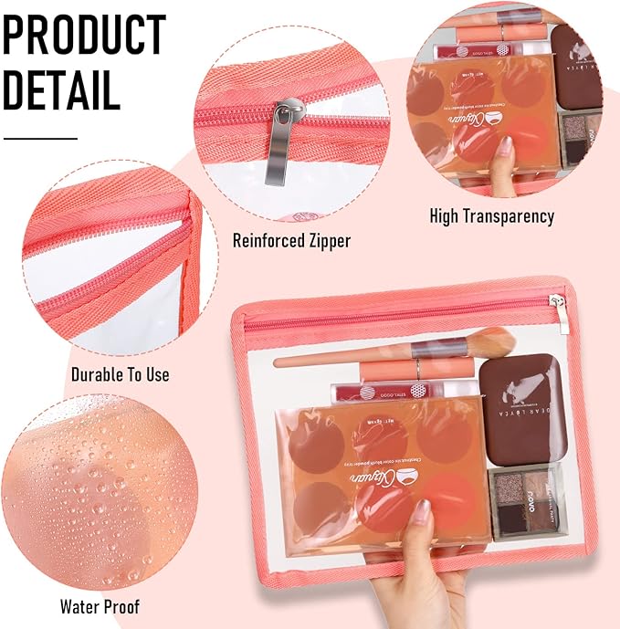 Outus 8 Pcs Clear Zipper Pouches Pencil Pouches PVC Makeup Pouch Envelopes Folder Storage Multi Purpose Document File Organization Bags, Office Supplies (Champagne Edging,9.8 x 8 Inches)