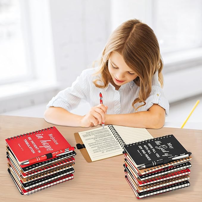 Christian Prayer Journal Spiral Notebooks Bulk with Pens - Small Notepads (4.13”x5.43”) - inspirational Gifts for Women men,Church Members & Bible Study Groups (30 sets multicolor)