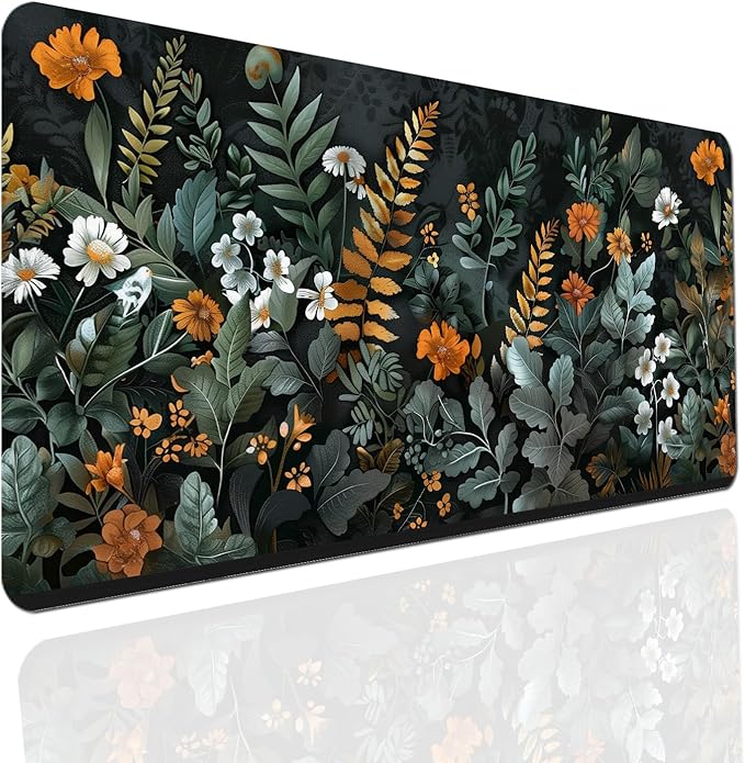 Floral Large Desk Mat 31.5 x 15.7 inch, Waterproof Extended Gaming Mousepad XXL, Aesthetic Flowers Desktop Mat, Non-Slip Keyboard and Laptop Pad, Computer Writing Mat for Home Office Accessories