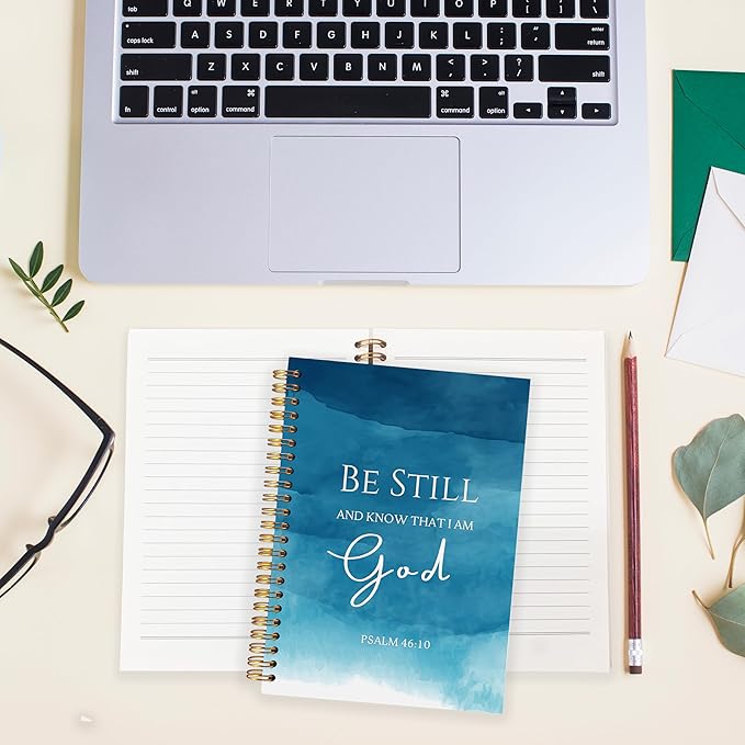 BearCake Be Still and Know That I am God Christian Notebook Journal, Christian Gifts for Women, Bible Notebooks for Note Taking, Bible Journaling Notebook, Blue Hardcover Spiral Notebook 5.5x8.3