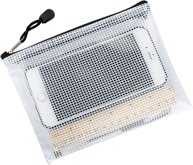 Oaimyy-B5(7"x 11",12 Pcs) Plastic Mesh Zipper Pouch Document Folders Bag & Zip File Folders for School Office Supplies, Travel,Puzzles Games Organizing Storage-Black