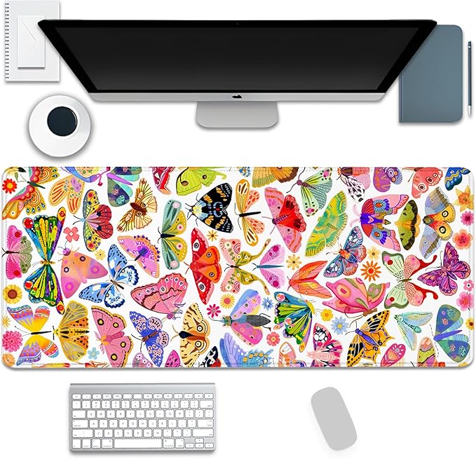 Colorful Butterfly Mouse Pad,Large Extend Mousepad Desk Pad with Stitched Edges,Non-Slip Waterproof Rubber Base Mouse Mat Desk Mat for Office Computer Keyboard Laptop Home(27.5x11.8 in)