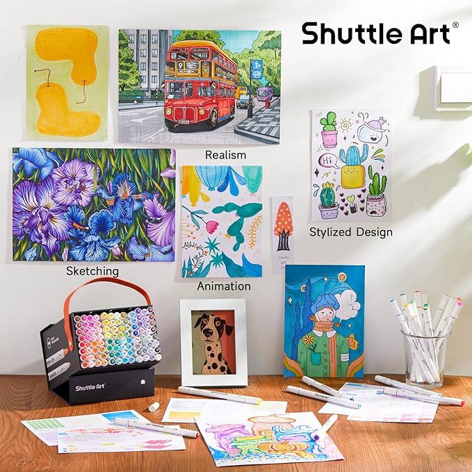 Shuttle Art 101 Colors Alcohol Markers, 100 Colors Dual Tip Art Marker Set Plus 1 Colorless Blender with Marker Case Perfect for Illustration Students Adult Coloring Sketching