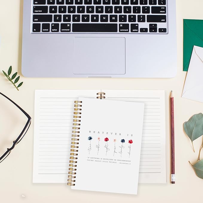 BearCake Prayer Journal for Woman,Spiral Bible with Note Taking Space,Christian Gifts for Women,Philippians 4:8 Whatever is True,Spiral bible Notebook 5.5x8.3