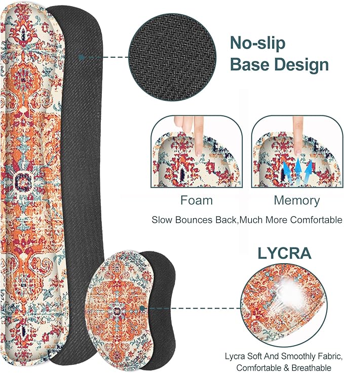 Keyboard Mouse Pad Set, Extended Gaming Mouse Pad +Keyboard Wrist Support +Mouse Wrist Rest +Coaster, 35.4x15.7 in XXL Large Ergonomic Desk Mat 4in1 Set for Home Office, Vintage Bohe