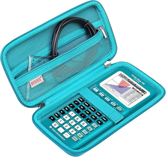 BOVKE Hard Travel Case for Texas Instruments TI-84 Plus CE/TI-84 Plus/TI-83 Plus CE/TI-83 Plus/Casio fx-9750GIII Graphing Calculator, Mesh Pocket for USB Cables, Manual, Pens, Accessories, Teal