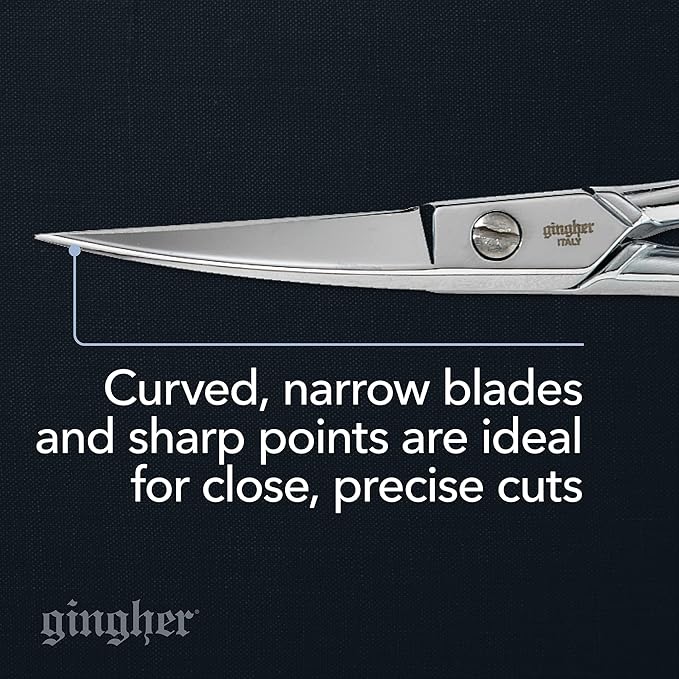 Gingher Curved Embroidery Scissors, 4" Premium Forged Steel Shears, Sharp Knife Edge Sewing Scissors for Precise Cuts of Thread, Yarn, and Needlework, with Protective Sheath, Ambidextrous Design