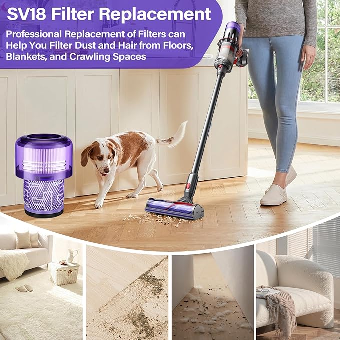 2 Pack SV18 V9 Filter Replacement for Dyson Digital Slim/Spare & V9 Motorbar Cordless Vacuum, Part No. 970612-01, V9 Vacuum Filter