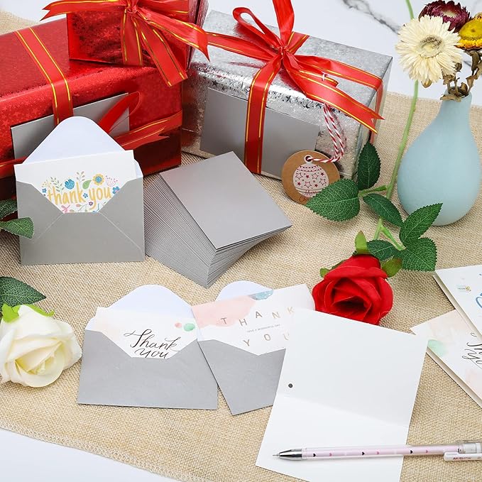 100 Pack 4 x 2.75" Mini Envelopes Metallic Silver 120GSM Gift Card Envelopes Bulk Small Paper Gift Card Sleeves Greeting Card Business Card Tiny Envelope Pockets for Card & Invitation