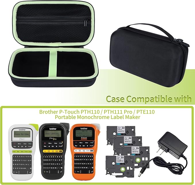 Case Compatible with Brother P-Touch PTH110 / PTH111 Pro / PTE110 Portable Monochrome Label Maker (Black)