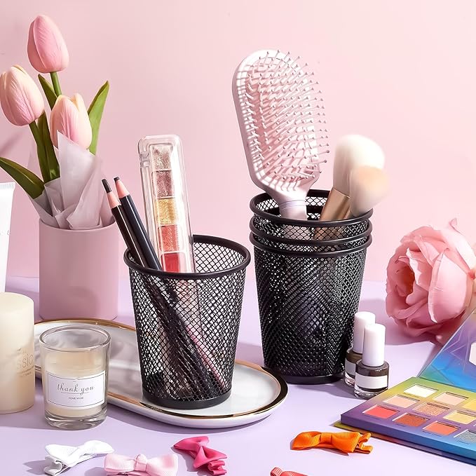 Henoyso 36 Pack Mesh Pencil Holder Wire Mesh Pen Cup Black Pen Holder for Desk Metal Pen Organizer Pencil Cup Marker Holder Makeup Brush Holders for Home Office Supplies Accessories