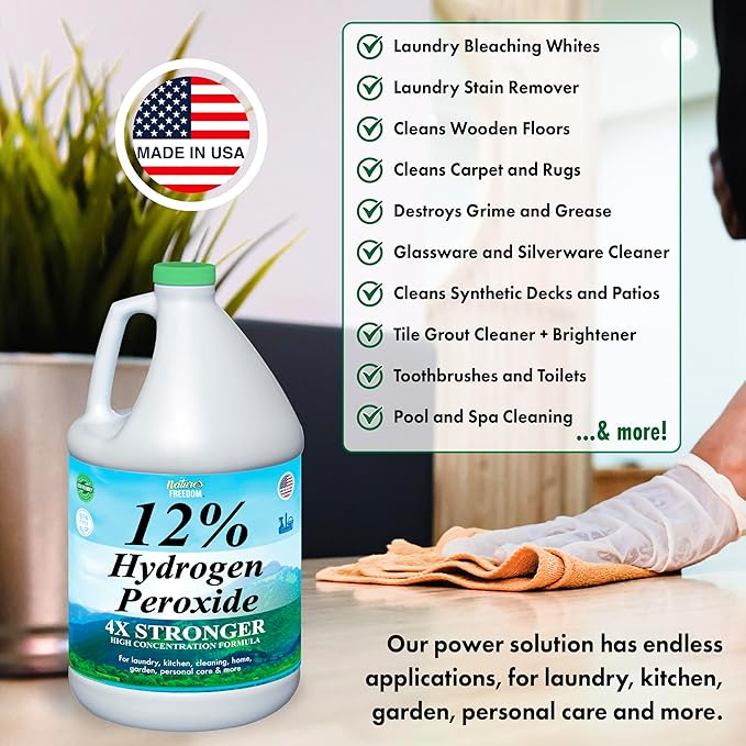 Nature's Freedom 12% Hydrogen Peroxide, Food Grade H2O2 and Purified Water Only, 4 Gallons Solution