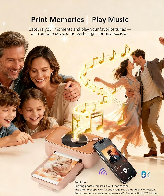 CP6000 Photo Printer 4x6'', Full Color Picture Printer, Wi-Fi Wireless Instant Photo Printers for Home Use (20 Papers & 1 Ribbon) for iOS Android, Thermal Dye Sublimation, AR Video, Fun App, Pink