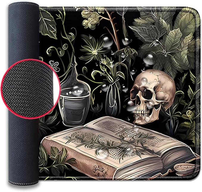 Dark Academia Witchcraft Mouse Pad,Extended Skull Magic Book Mousepad Desk Pad with Stitched Edges,Non-Slip Waterproof Rubber Base Mouse Mat for Office Computer Keyboard Laptop Home(27.5x11.8 in)